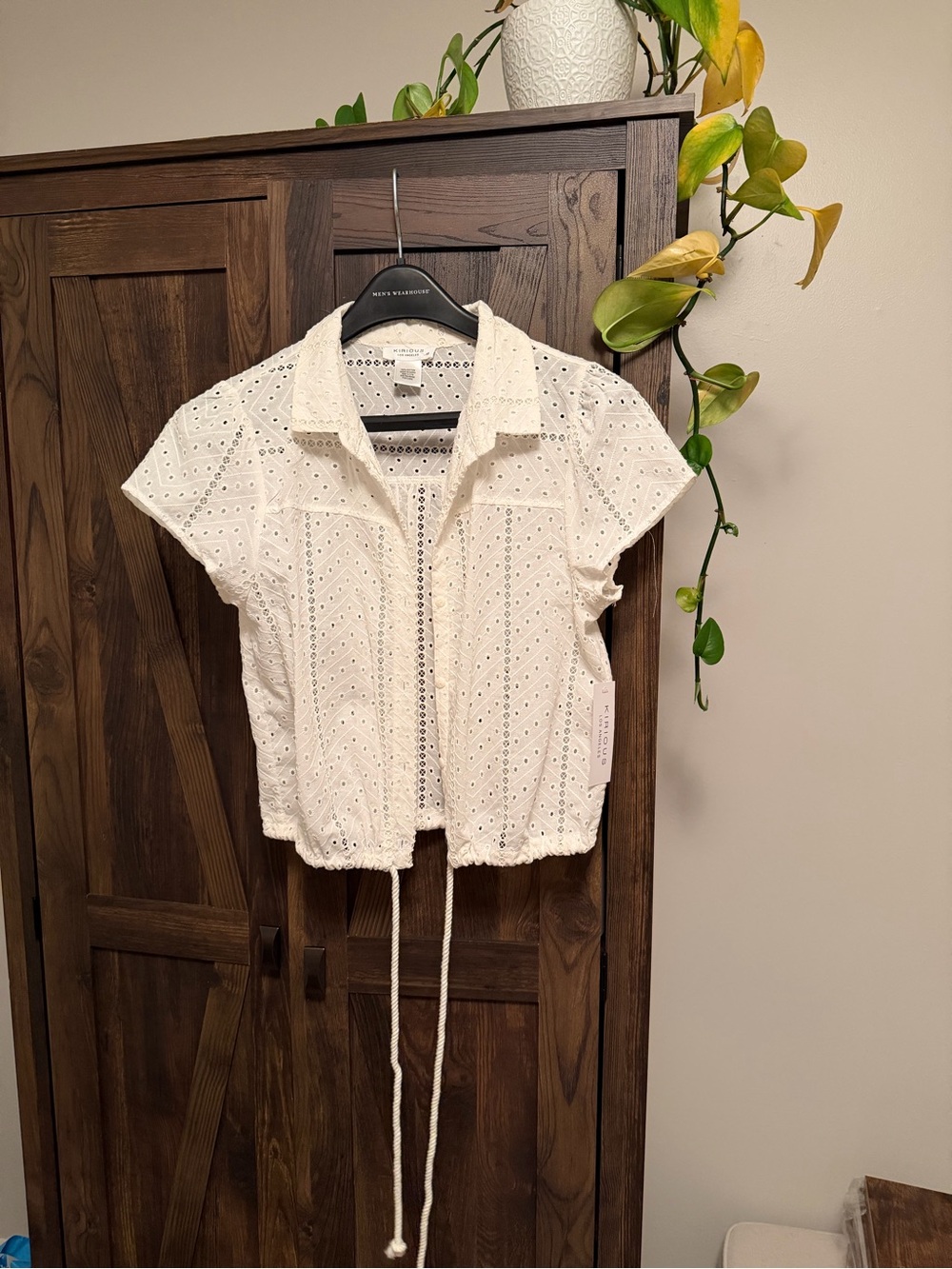 Kirious Eyelet Drawstring Short-Sleeve Shirt - White